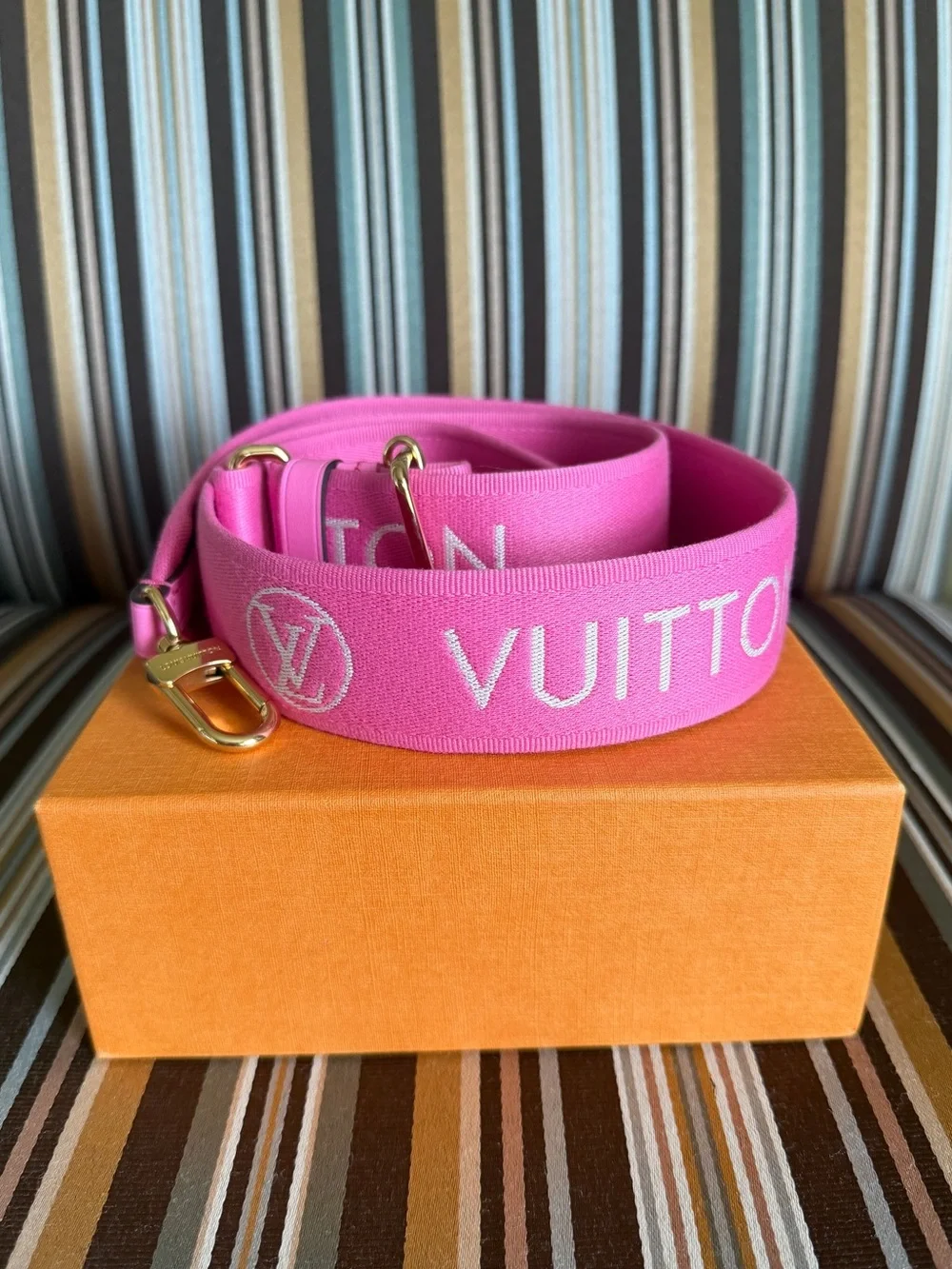 Louis Vuitton Rare Fuchsia Pink Monogram Canvas Strap with Gold-Tone Hardware